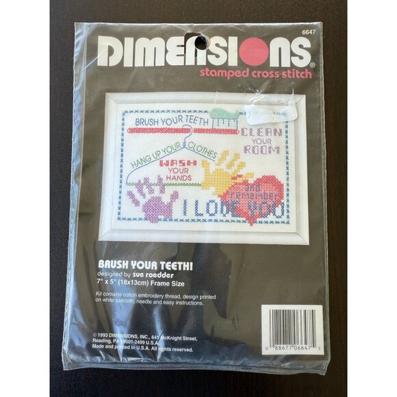Dimensions Vintage Stamped Cross Stitch Kit "Brush Your Teeth" Sealed Deadstock - Picture 1 of 4